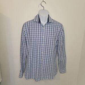 Tommy Hilfiger Men’s 15.5 34/35 Slim Fit Blue White Check Button Front Shirt